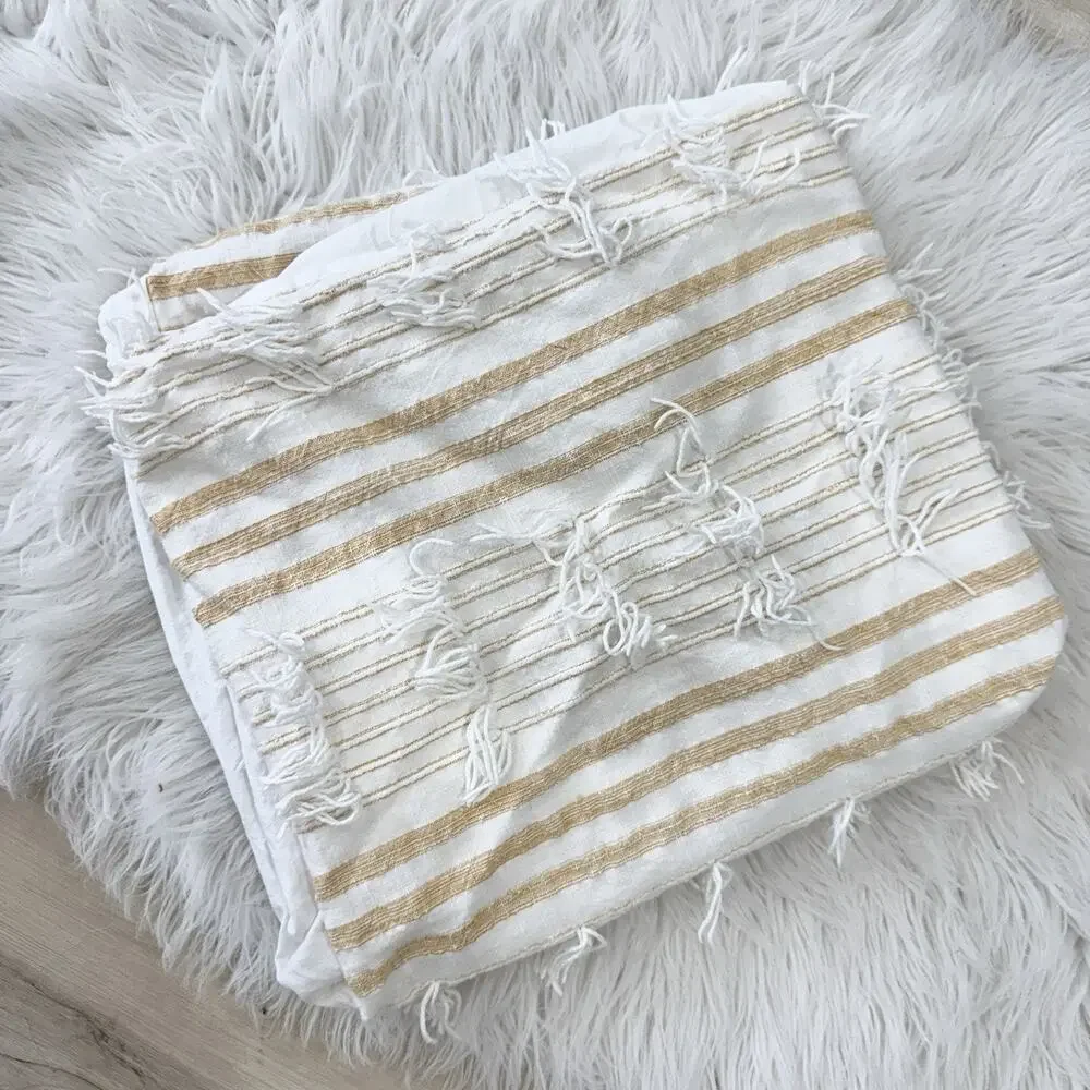 Anthropologie Boho Fringe Single Pillow Sham Yellow White